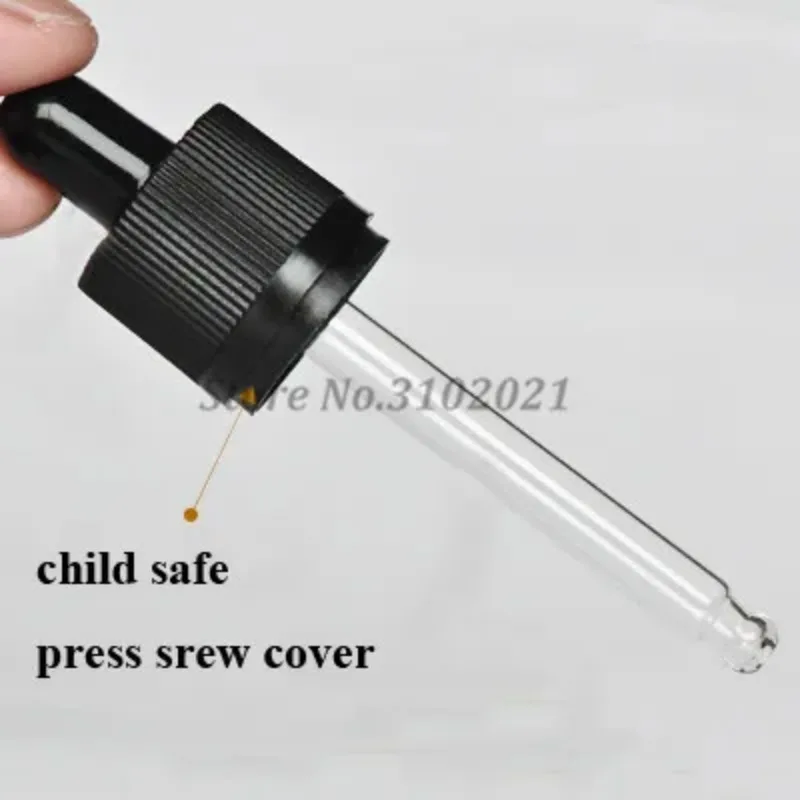 50pcs/lot Plastic Black/White Screw Press Dropper Cover Cap with Glass Pipette for 5/10/15/20/30/50/100ml Essential Oil Bottles