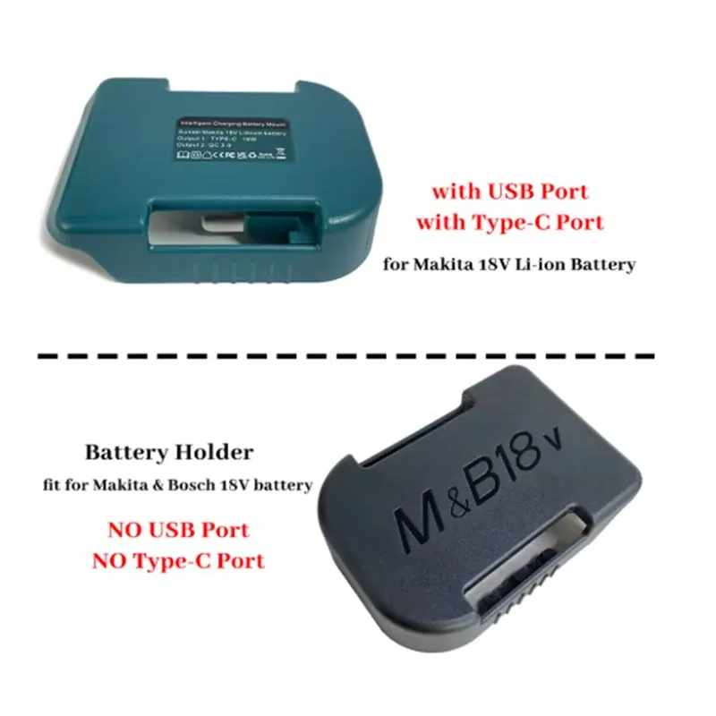 1pc para makita 18v com usb com suporte de bateria tipo-c para makita 18v bateria bl1840 bl1850 bl1860 adaptador de carregador de carregamento rápido