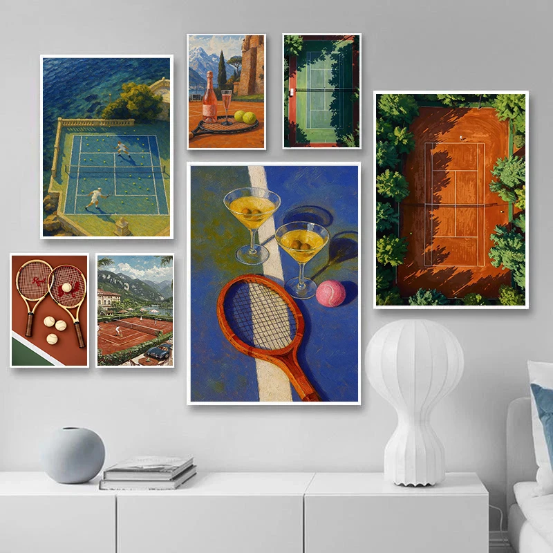 Retro Aesthetics Fashion Country Clubs Cocktails Fun Tennis Sports Art Prints Poster Canvas Oil Painting Sport Field Home Decor