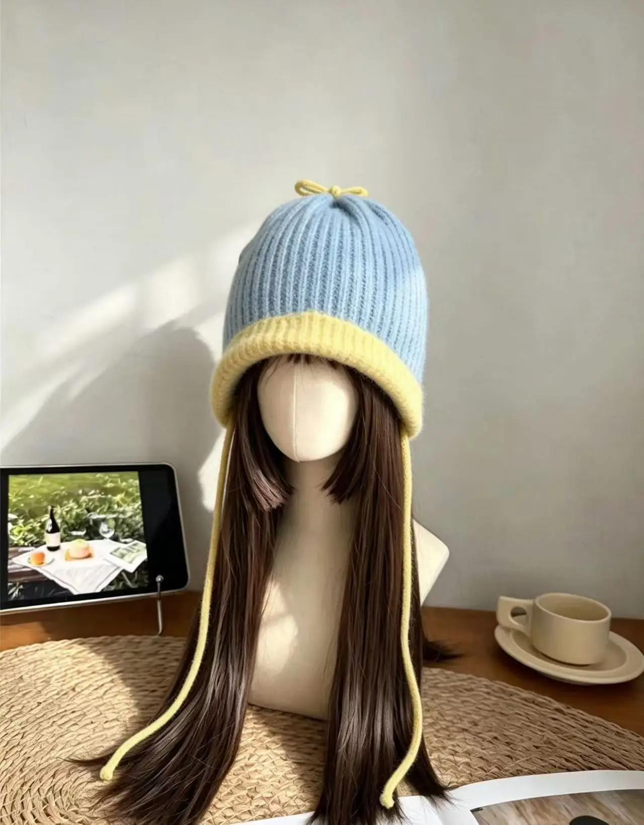 Women Sweet Fresh Style Knitted Pullover Beanie Cap Ear Flaps Warm Cold‑Resistant Korean Style Versatile Winter Knit Bomber Hat