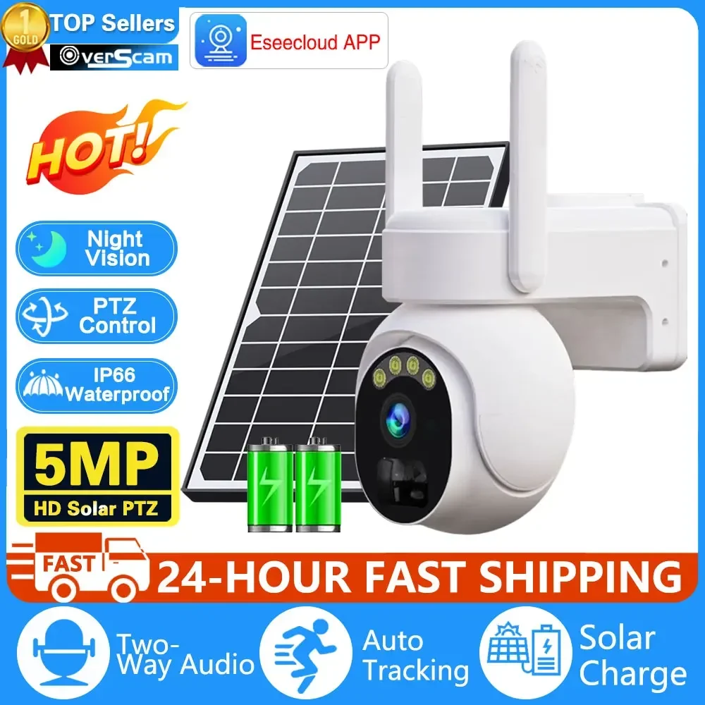 

5MP PTZ IP WiFi Camera Solar Power Low Comsunption Panel Built-in Battery Surveillance Cameras PIR Human Detection Outdoor IP66