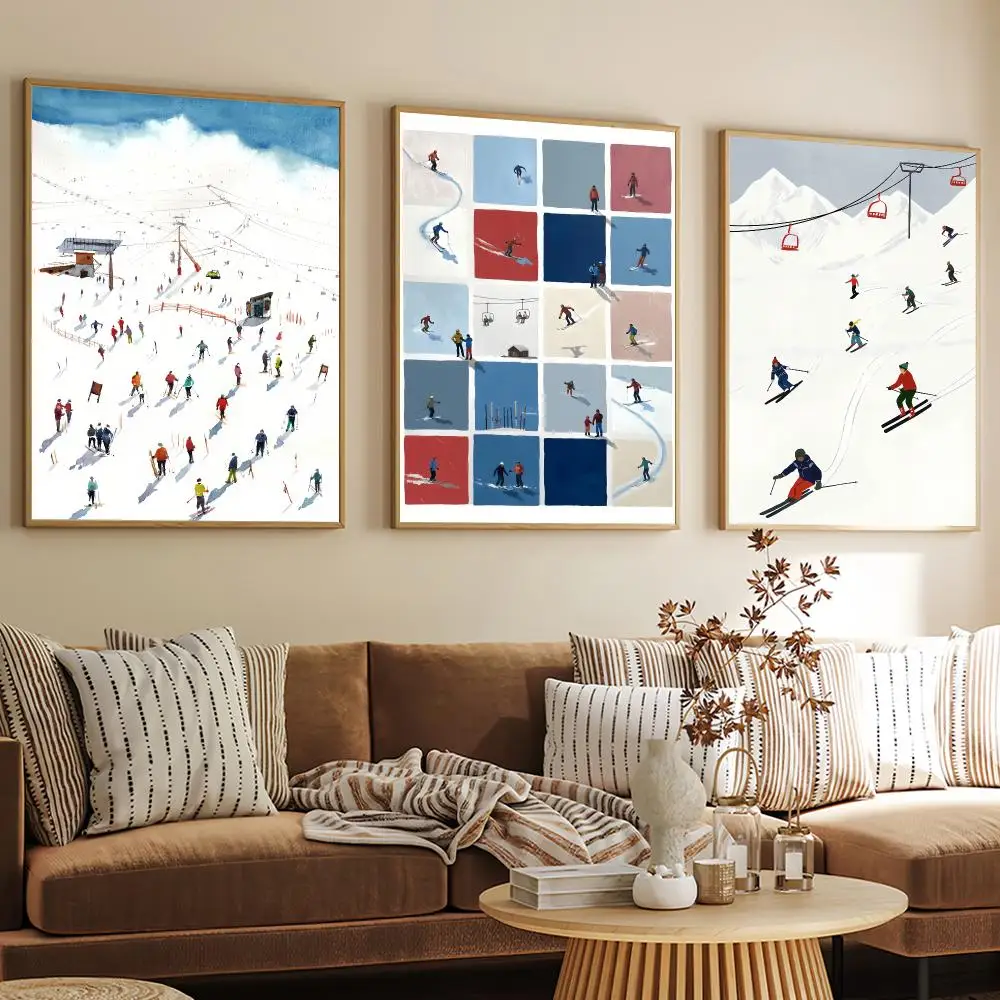 Art Skifahren Poster Decorative Wall Art Mural Stickers Home Decor Gift for Living Room & Hallway