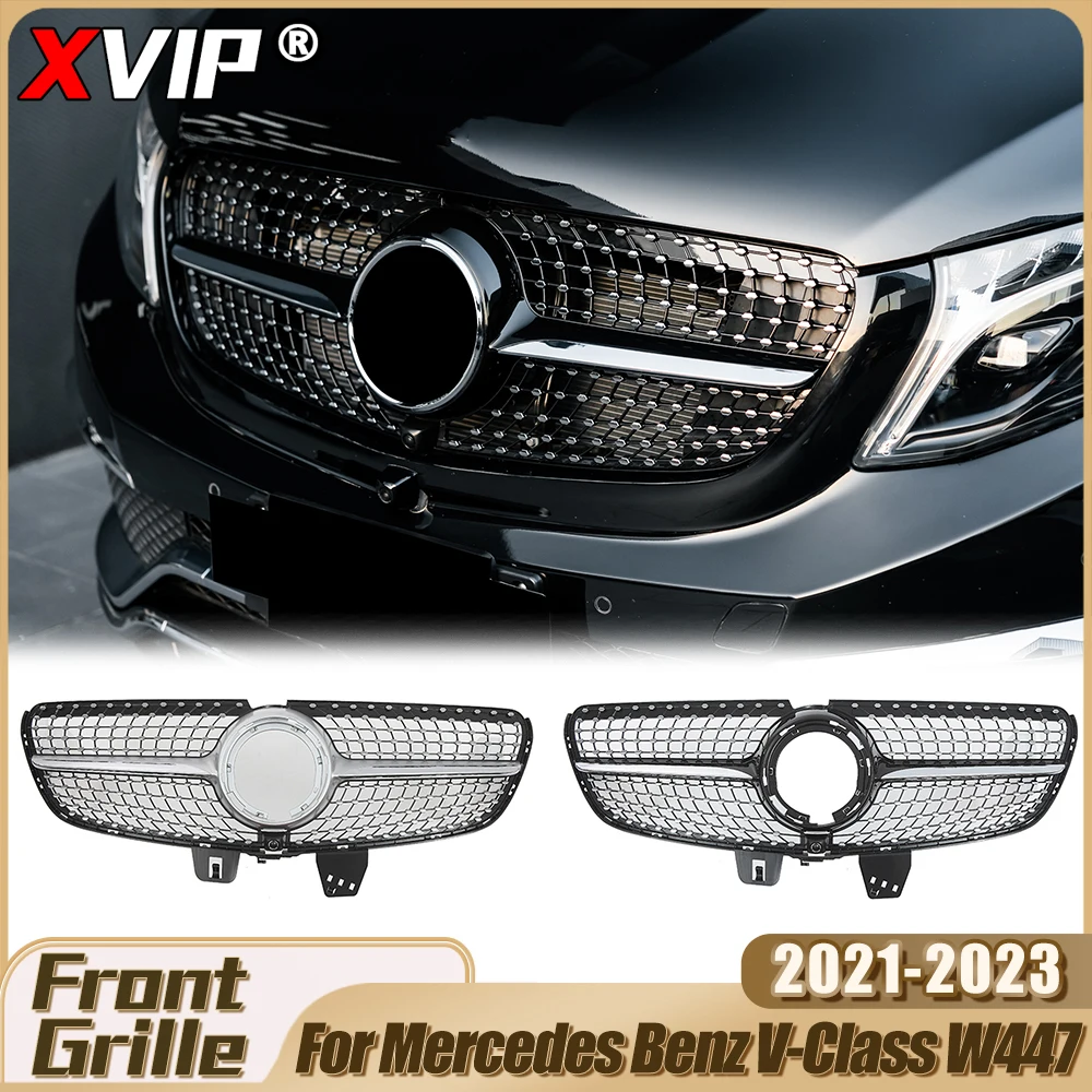 

XVIP Chrome Silver Diamonds Style Upper Grille GTR Style Grilles For Mercedes Benz V-Class W447 V250 V260 2021-2023 Tuning Refit