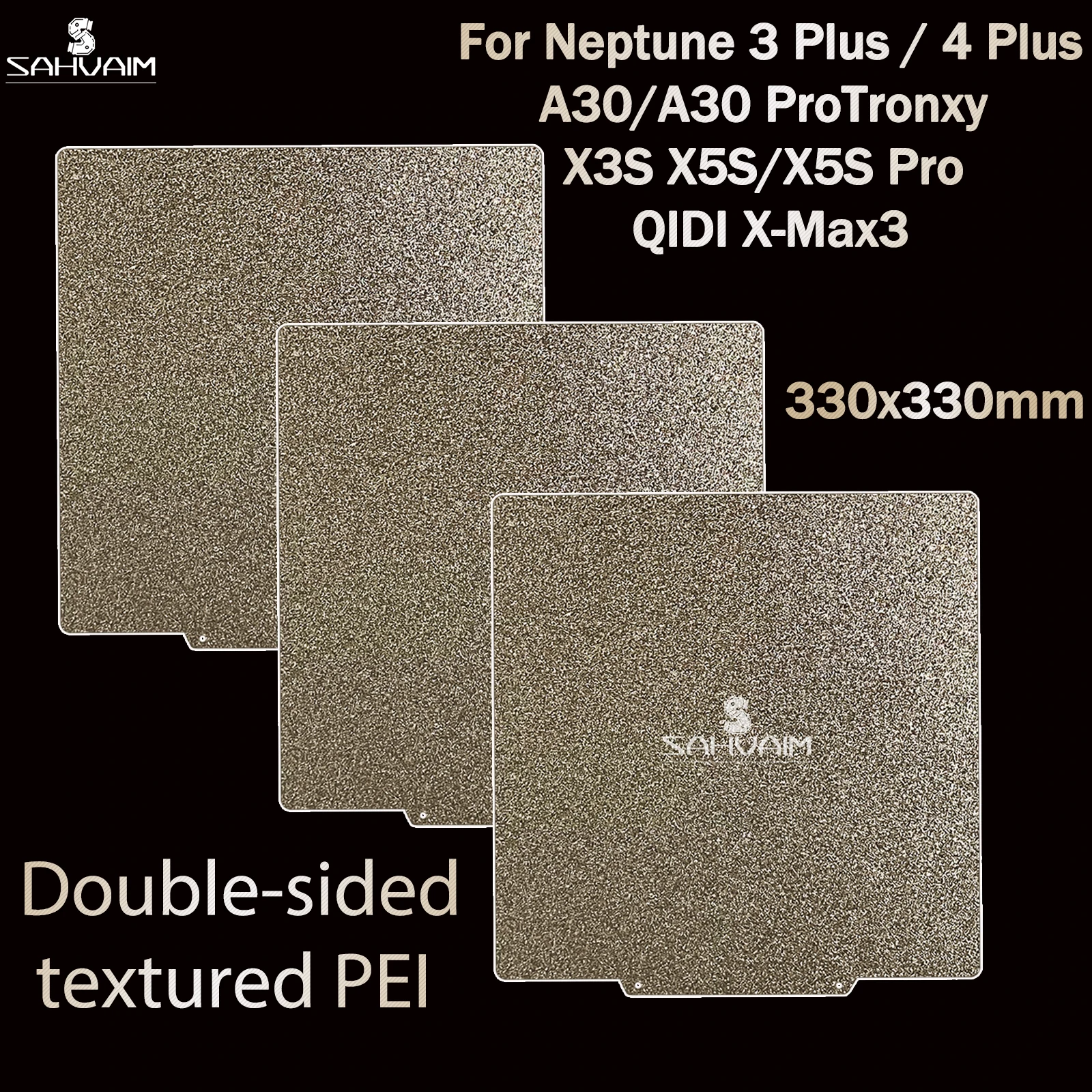 For Elegoo Neptune 4 Plus/3 Plus PEI Build Plate 330x330mm Double Sided Textured PEI Spring Steel Sheet for X5SA Pei 330x330