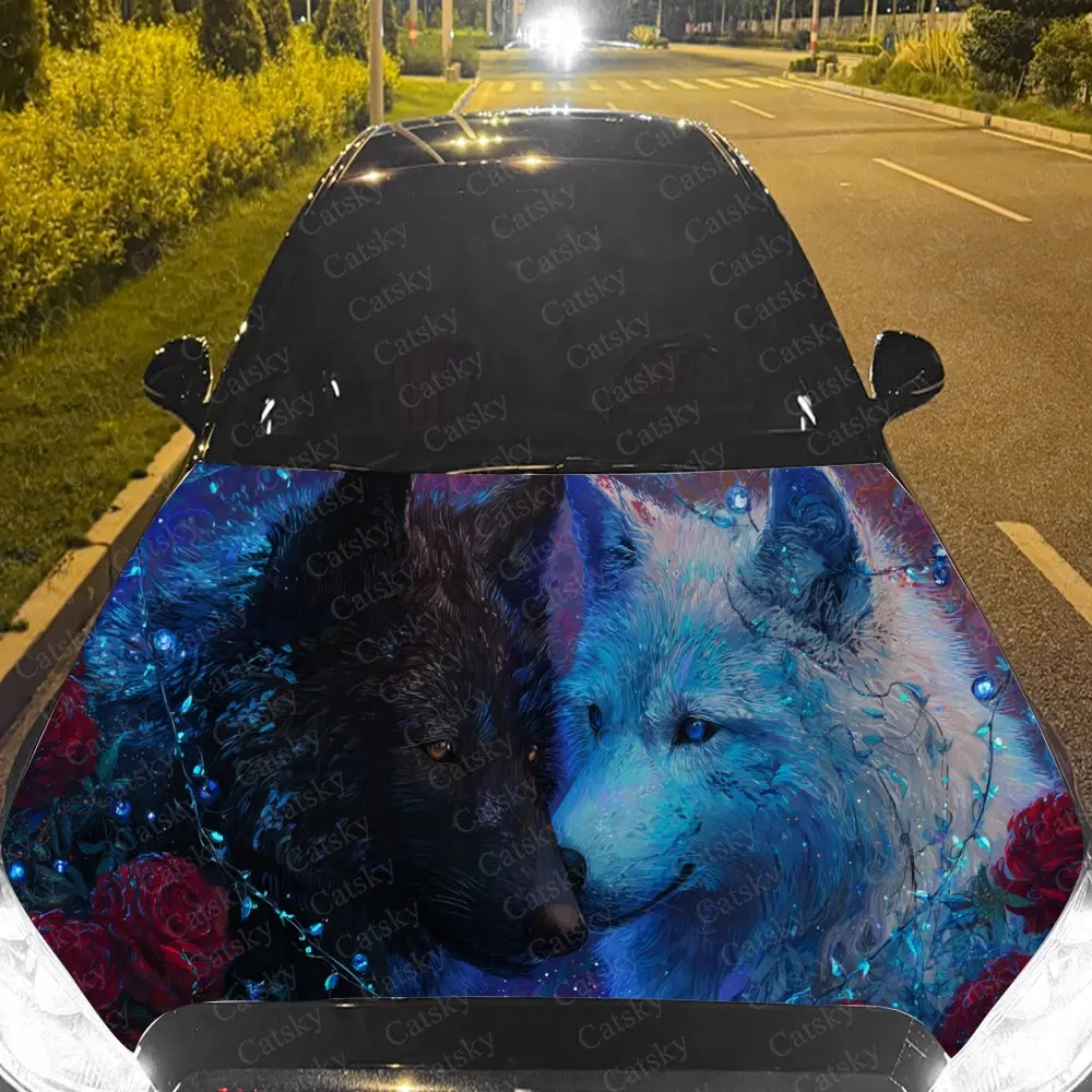 Awesome Floral Wolf Car Hood Stickers - Self-Adhesive, Waterproof And Durable V…