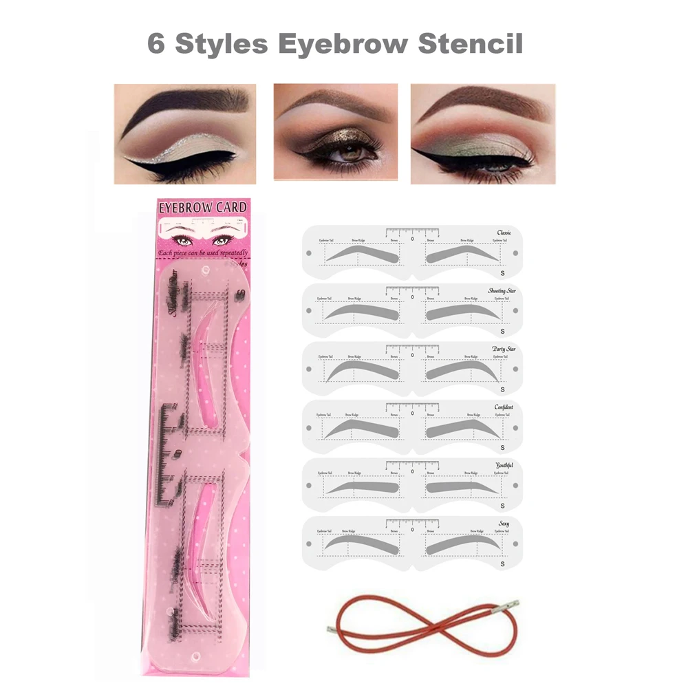 Herbruikbare Wenkbrauw Shaper DIY 6PCS Set Zachte Liniaal Brow Definer Wenkbrauw Stempel Kaart Zachte Liniaal Stencil Vormgeven Make-Up Tool