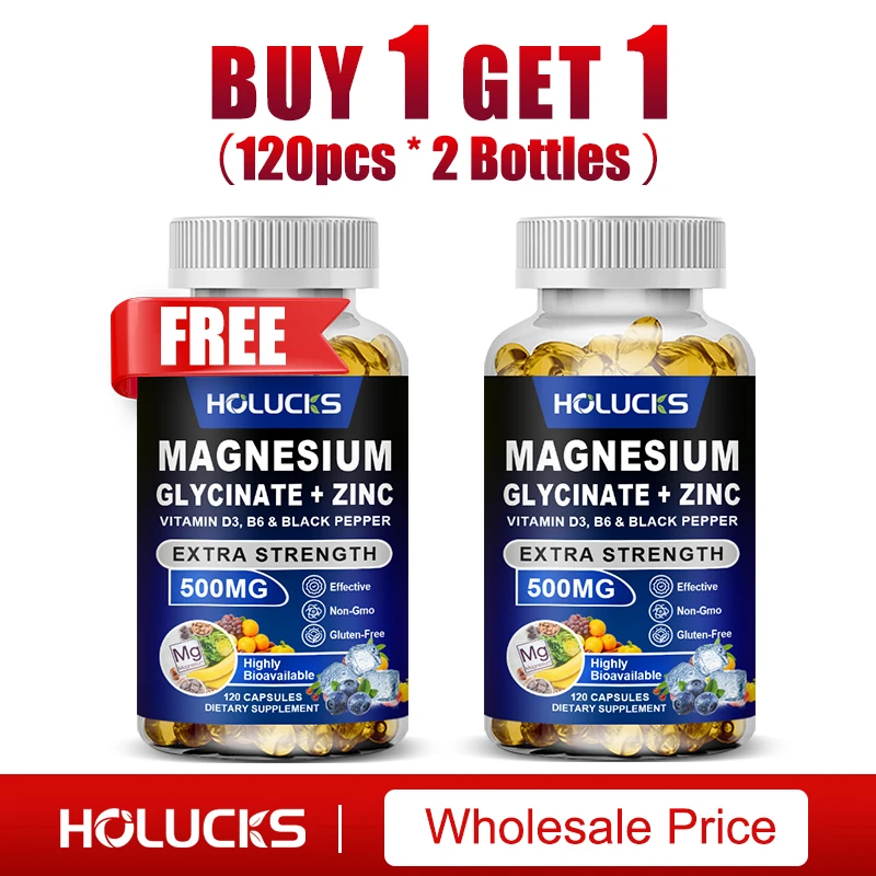 

Magnesium Glycinate & Zinc 500mg - Chelated Supplement - with Vitamin D3 & B6 - Support for Sleep, Muscle & Heart Health