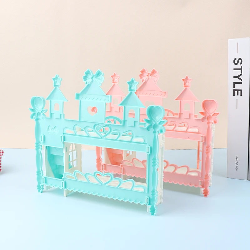 16CM Doll Mini Princess Bed Simulation Bunk Bed With Ladder Dollhouse Furniture Toy Doll House Decor Accessories Wholesale