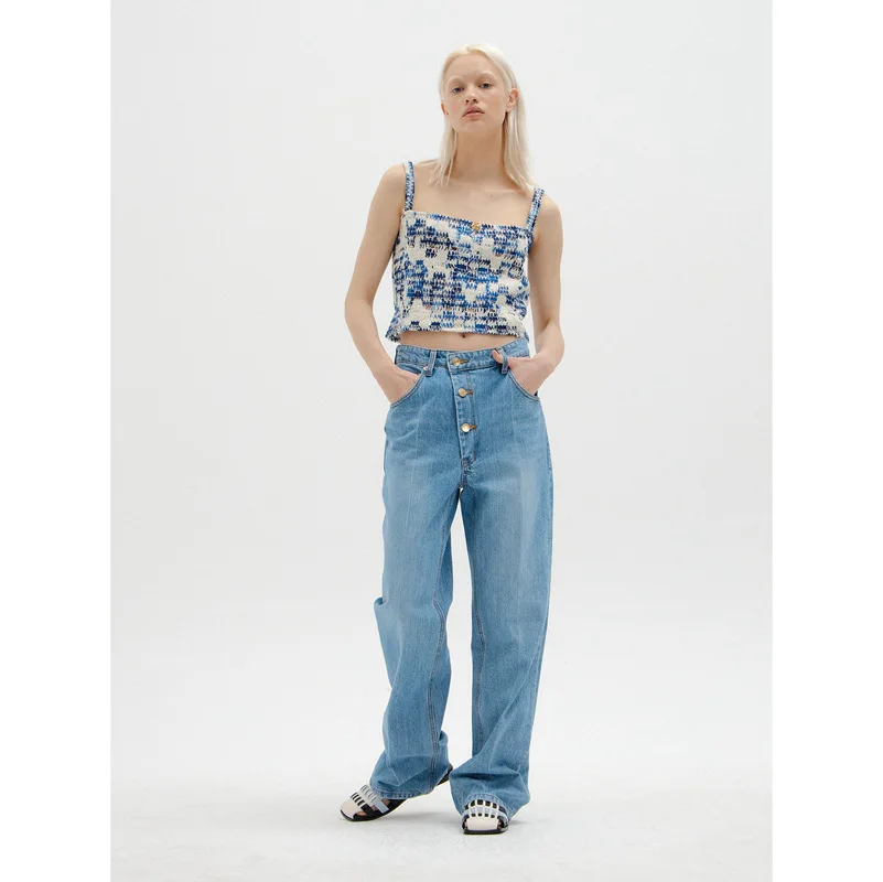 Maxdutti Washed Blue Mom Jeans For Women spring/summer 2024 Casual Commuting Loose Fitting High Waisted Straight Leg Denim Pants