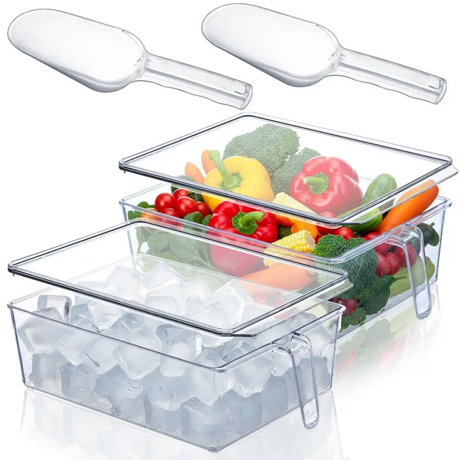 

Набор из 4 контейнеров для льда с крышками и гибкими совками, пластиковые емкости для льда с ручкой для дома, офиса, холодильника, размер S