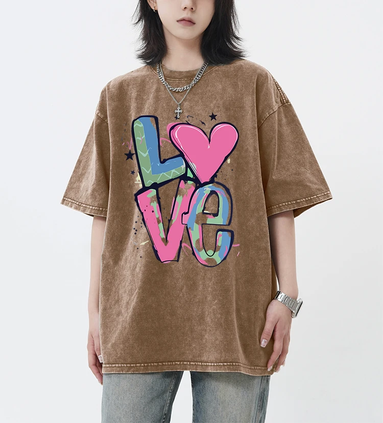 

Graffiti Letter Love Printed Retro Women T-Shirt Hip Hop Breathable Short Sleeve All-Match Unisex Cotton Tee Shirt Loose Top