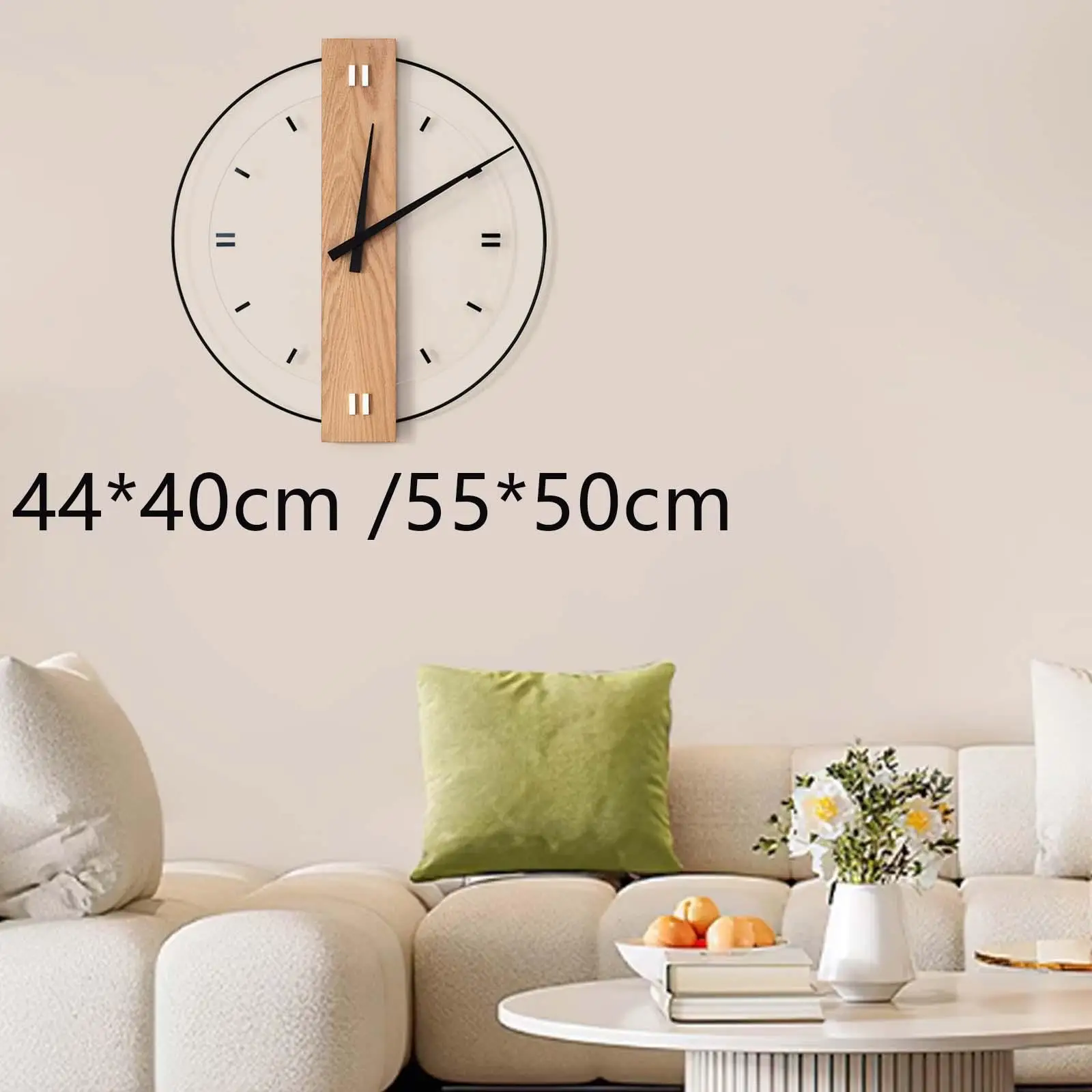 

Wall Clock with Wooden Frame And Acrylic, Wall Decor, Silent Ornament for Dining Room, Easy to Install