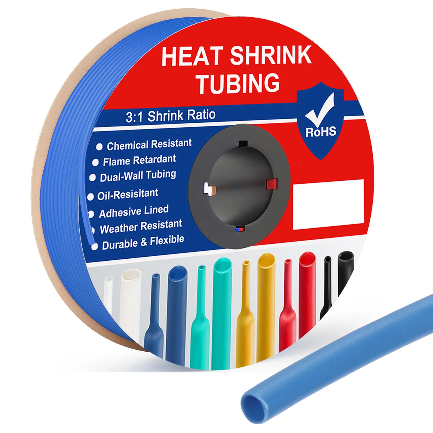 3:1 Ratio Φ2.4mm - 30mm Heat Shrink Tubing Blue Roll Kit Dual Wall Adhesive Lined Shrinkable Wire Tube Marine Grade Waterproof