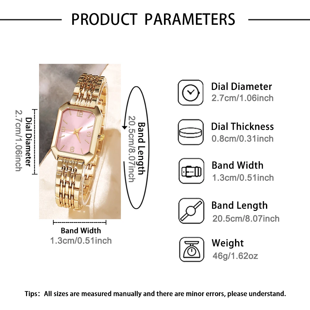 4-piece Women's Square Watch Set, Suitable for Daily Wear and Gift Giving