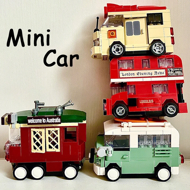 

City Technique Mini Sightseeing Car Building Blocks Double Decker Bus Tram Station Wagon Model Assembled Bricks Toy For Kid Gift