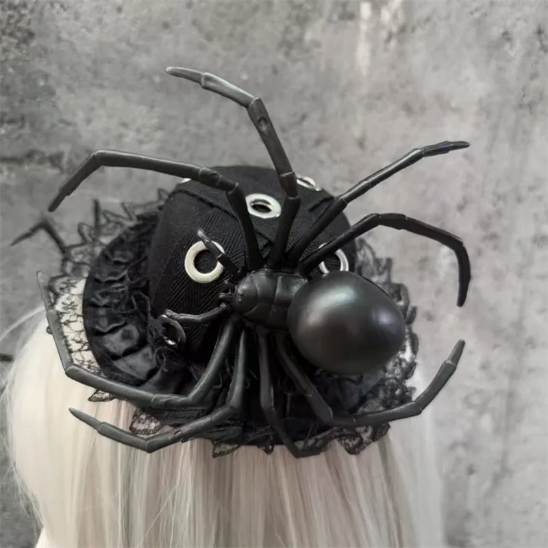 Gótico aranha chapéu superior bruxa cosplay hairpin traje headwear clipe jirai kei laço cocar bonito menina acessório festa adereços