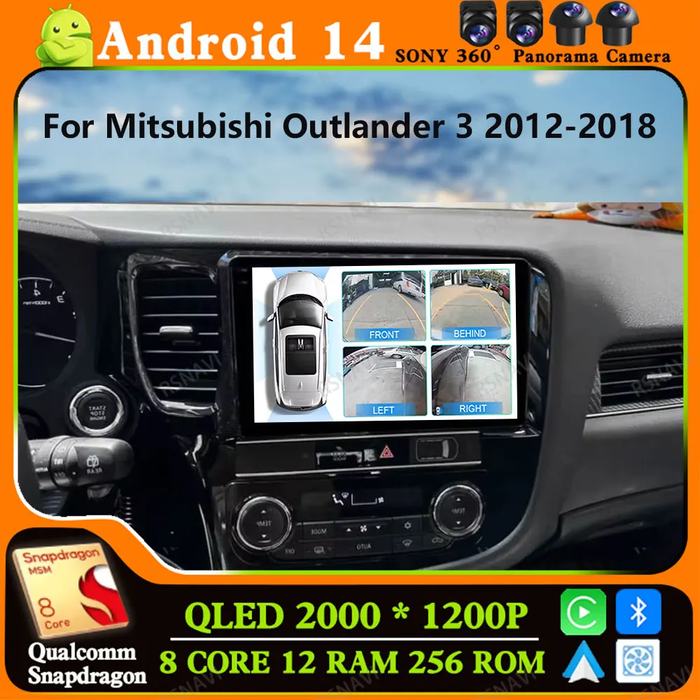 

Andoird 14 Car Radio For Mitsubishi Outlander 3 2012-2018 Viedo Player 2 DIN BT DVD 5G WIFI Head Unit GPS Multimedia Navigation