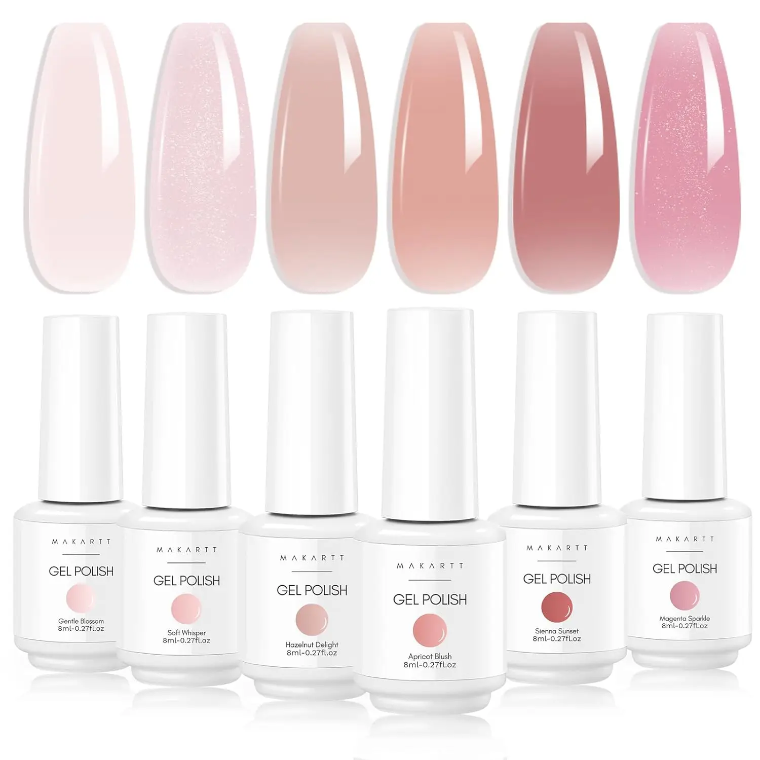 Makartt Gel Nail Polish, Natural Nude Jelly Pink Milky White Red Glitter Gel Polish 6PCS Summer 8ML Soak Off UV LED Gel Polish