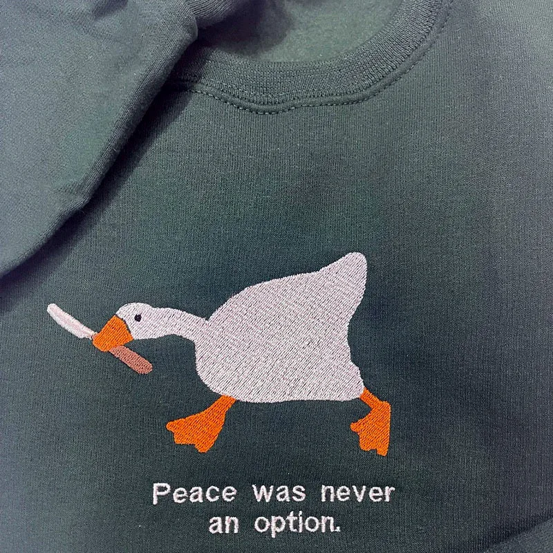 2023 Spring New Duck Embroidered Pullovers Long Sleeve Loose Thin Cotton Crewneck Women Sweatshirts Vintage Style Cute Jumpers