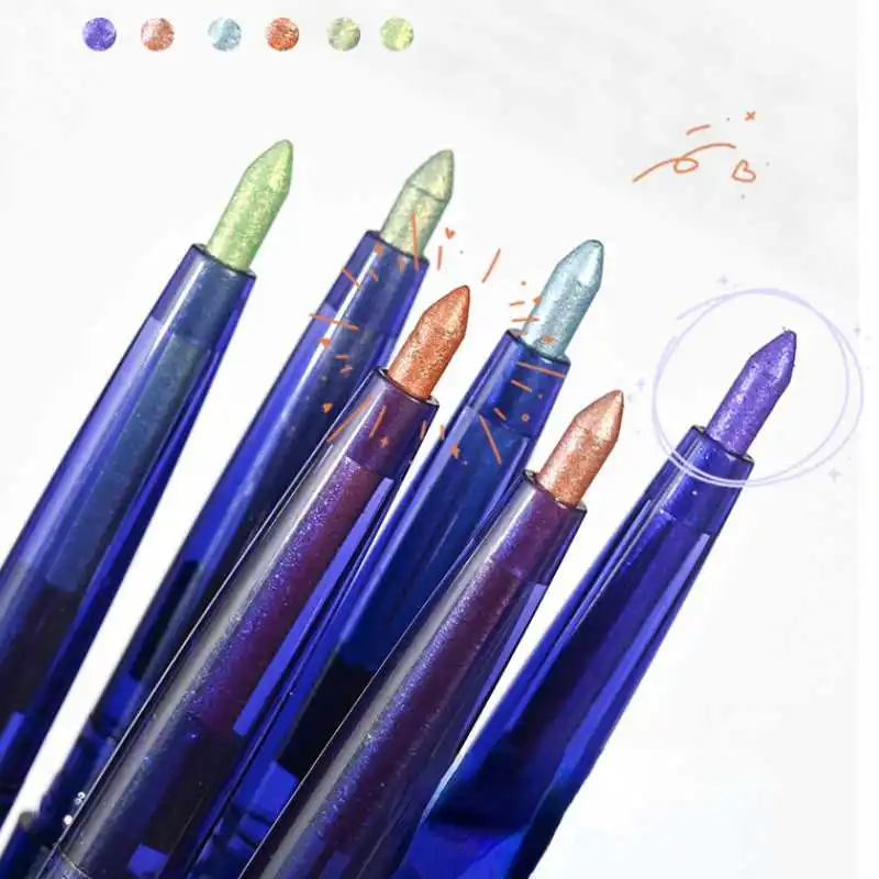 1 lápiz de sombra de ojos delineador de ojos resistente al agua brillante, antimanchas, sedoso, iluminador, púrpura/azul/verde, adecuado para maquillaje de escenario