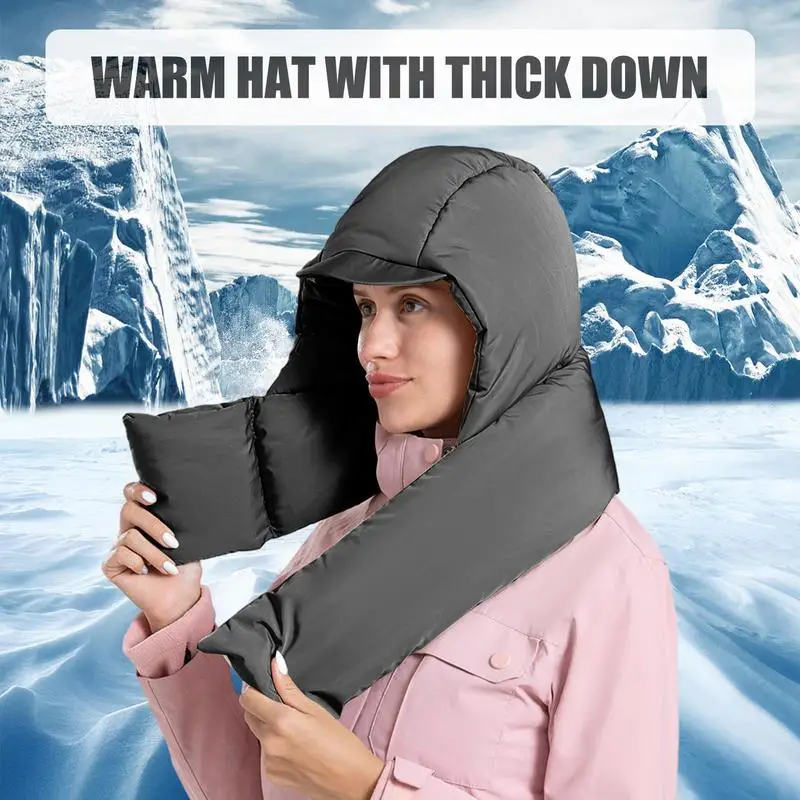 Hooded Scarf For Women Windproof Thick Down Hat And Scarf For Women Integrated Ear Protection Winter Hood Neck Warmer For Cold