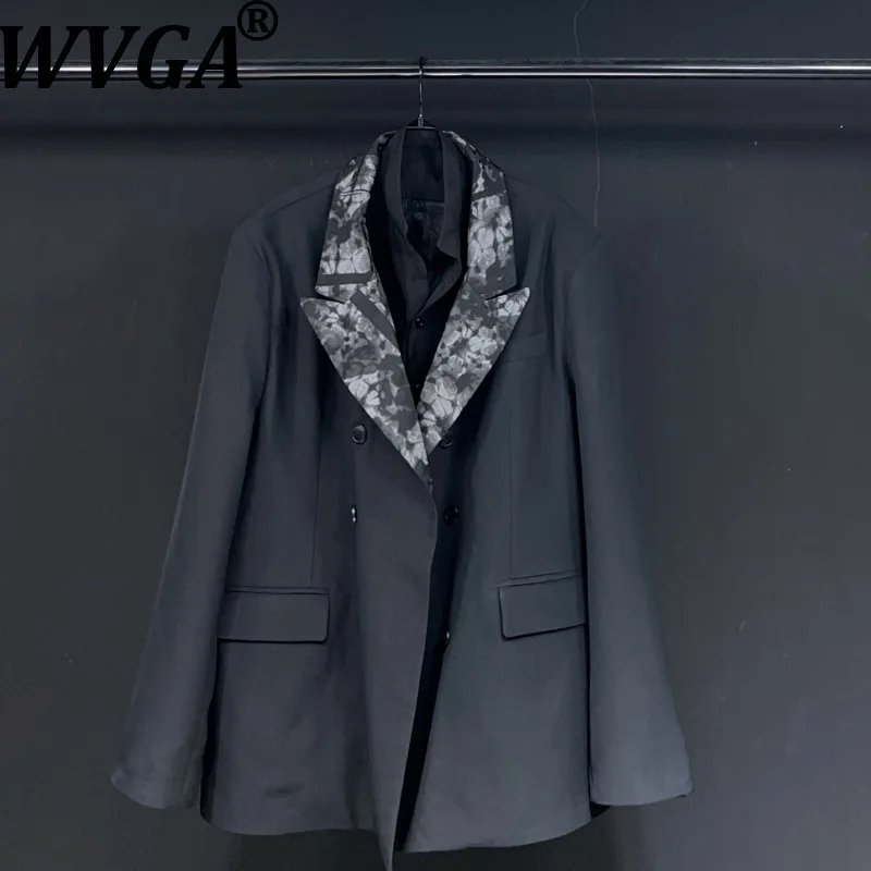 

WVGA Весна Осень Новый Мужской Прилив Цветочный Лоскутный Модный Поддельный Двойной Блейзер С Длинными Рукавами Нишевые Шикарные Повседневные Куртки Ins W12728