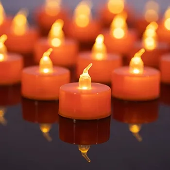 24 Pack Orange Tea Lights Candles, Flickering Warm Yellow Flameless LED Candles (Orange) Theme Party, Halloween, Fall Decor 2