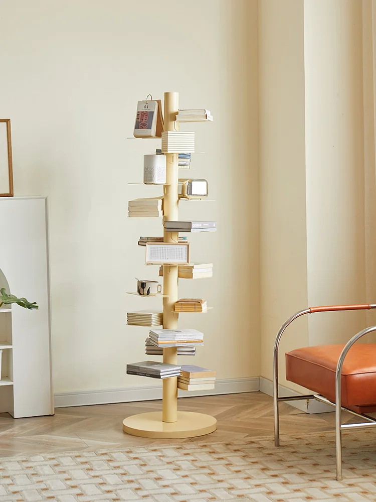 Rotating bookshelf Floor-to-ceiling multi-layer wrought iron corner invisible reading high-rise shelf