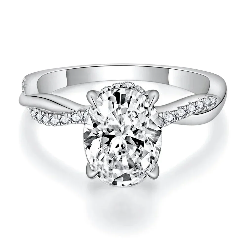 LinkerLove Twist Infinity Moissanite Wedding Band S925 Sterling Silver 2CT Oval Diamond Engagement Ring for Women Fine Jewelry