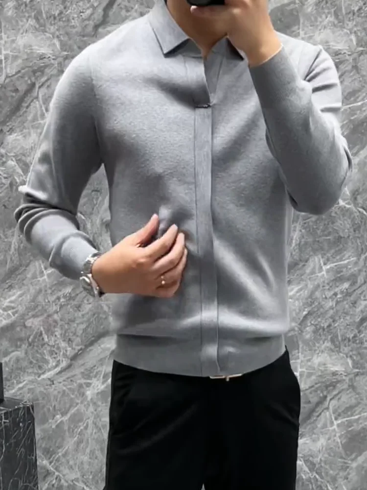 

Удобный вязаный мужской свитер с воротником, модный повседневный, универсальный, осенне-зимний, новинка, приталенный крой