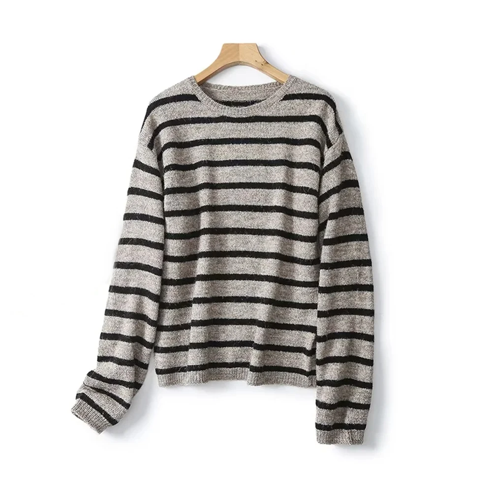 Cos Lris 2024 autumn new casual style temperament striped round neck long sleeved loose sweater for women 05682630706