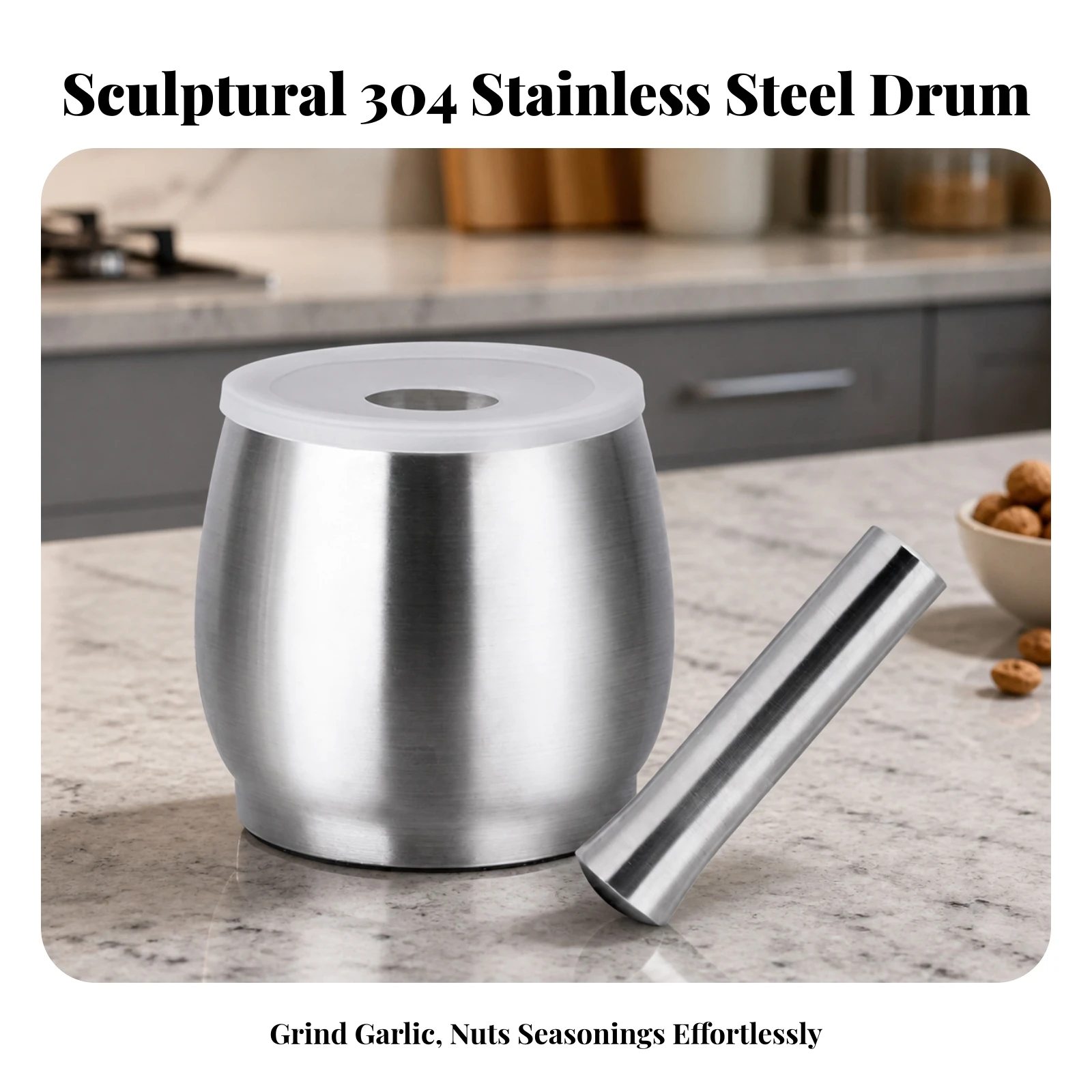 Stainless Steel Mortar and Pestle Food Grade Mortar and Pestle Set with Lid Manual Herb Grinder Odor-Resistant Grinding Bowl view 4