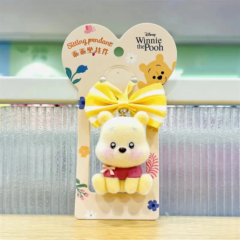 Cute Winnie The Pooh Cartoon Keychain Sitting Strawberry Bear Figure Backpacks Hanging Ornament Car Keys Decor Gift Idea