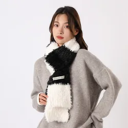 Autumn and Winter Women's Warm Imitation Rabbit Hair Colored Checkered Scarf Thickened Wool Scarf Luxury Brand H179