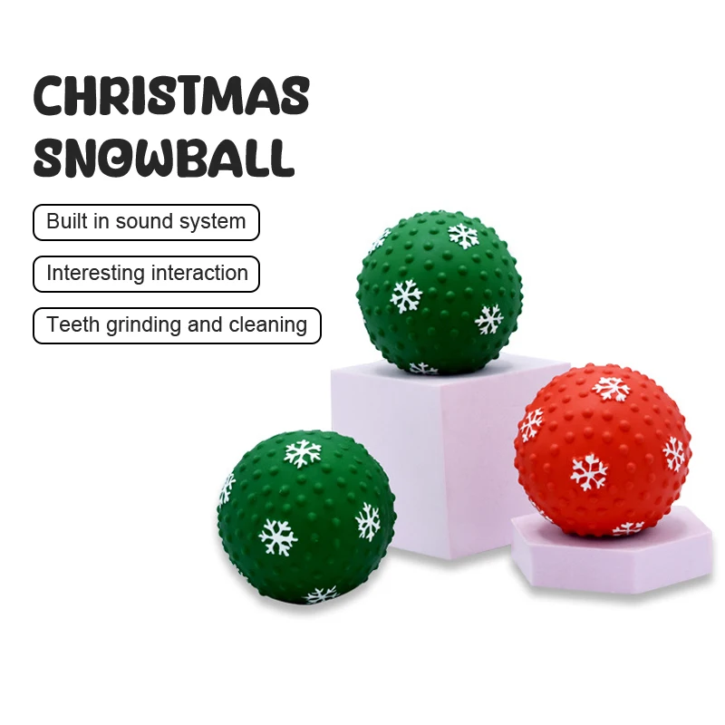 คริสต์มาสของเล่นสุนัข Squeaky Chewing Balls รูปแบบเกล็ดหิมะ Xmas Stab Ball ทําความสะอาดฟันของเล่นสัตว์เลี้ยง High Bounce Balls