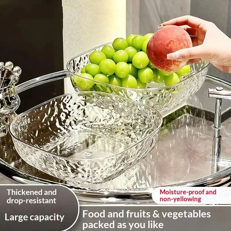 Clear Hammered Plastic Fruit Bowls Shatter Resistant BPA Free Large Capacity for Kitchen Breakfast Cereal Serving Bowl