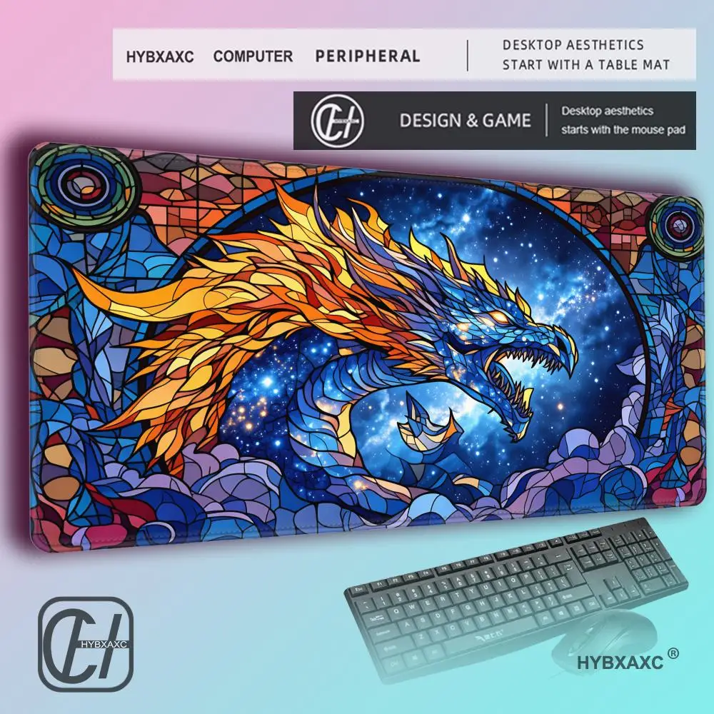 HYBXAXC Painted Glass Fire Dragon Magic Party Game Mat Durable Rubber for MTG&TCG Games Mouse Pad Desk Mats Friendly Design