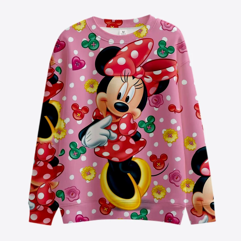 2022ฤดูใบไม้ร่วงใหม่แฟชั่นของผู้หญิงลำลอง Disney Mickey และ Minnie พิมพ์เสื้อยืดคอกลมแขนยาวผู้หญิง Pullover