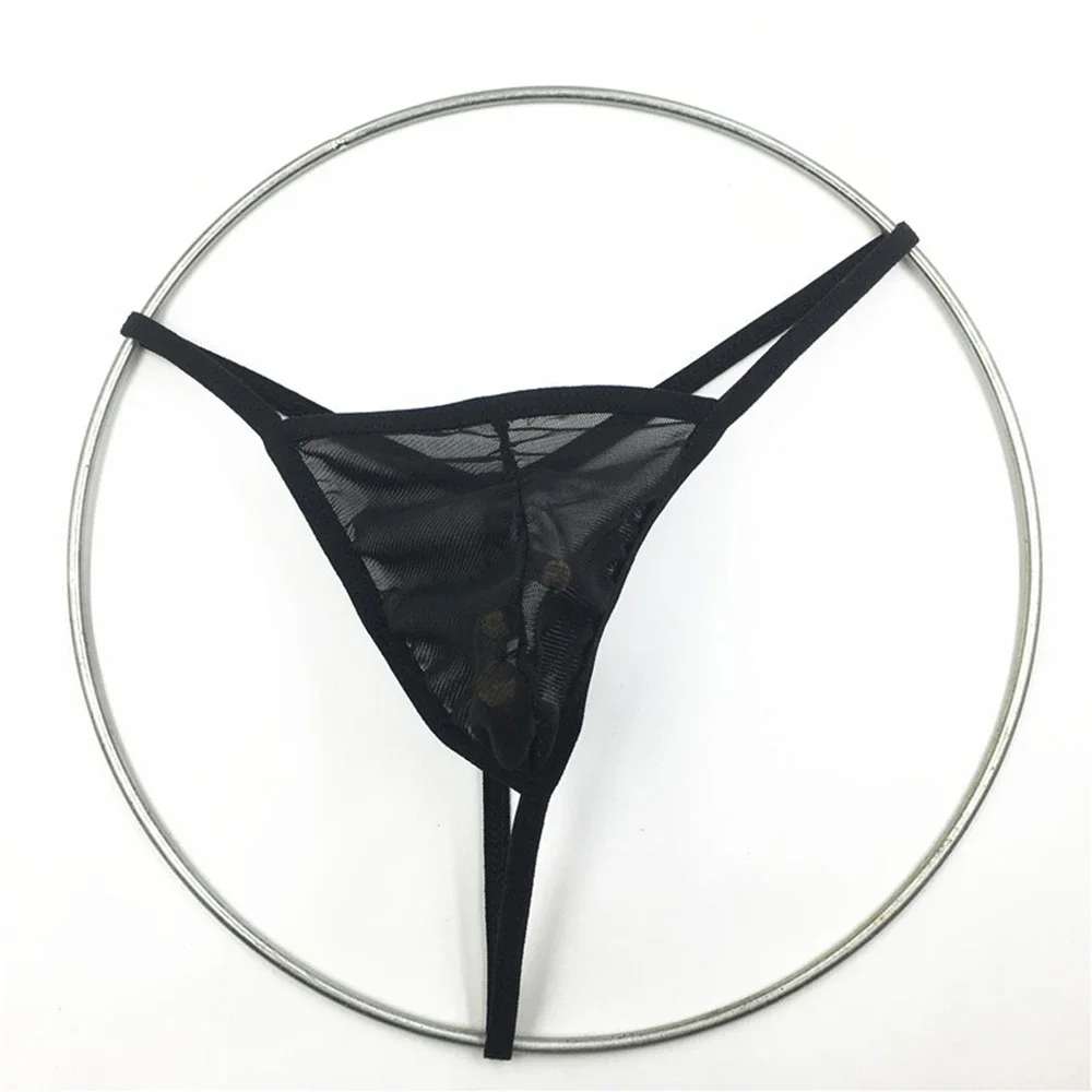 1pc Men Sexy T-String Thong Lingerie Gay Low Waist Perspective Mesh Briefs Solid Color Man's Panties