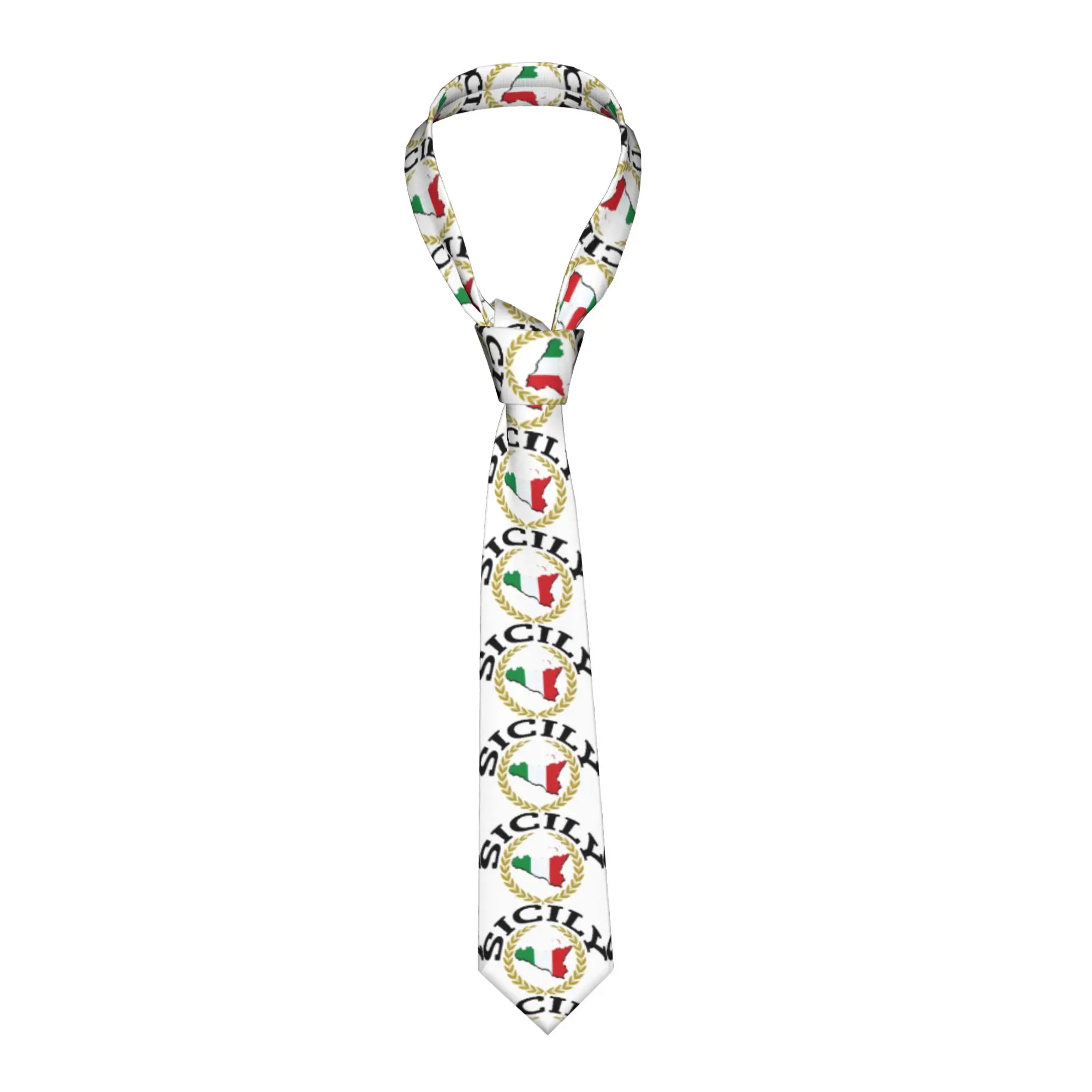 Italian Flag Sicily Region Tie  Wedding Neck Ties Cute Funny Neck Tie For Men Graphic Collar Tie Necktie Gift