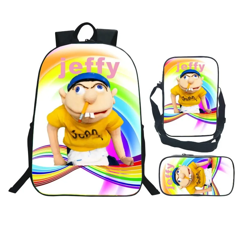 Cartoon Jeffy Schoolbag Travel Backpack Shoulder Bag Pencil Case set for Kids Students