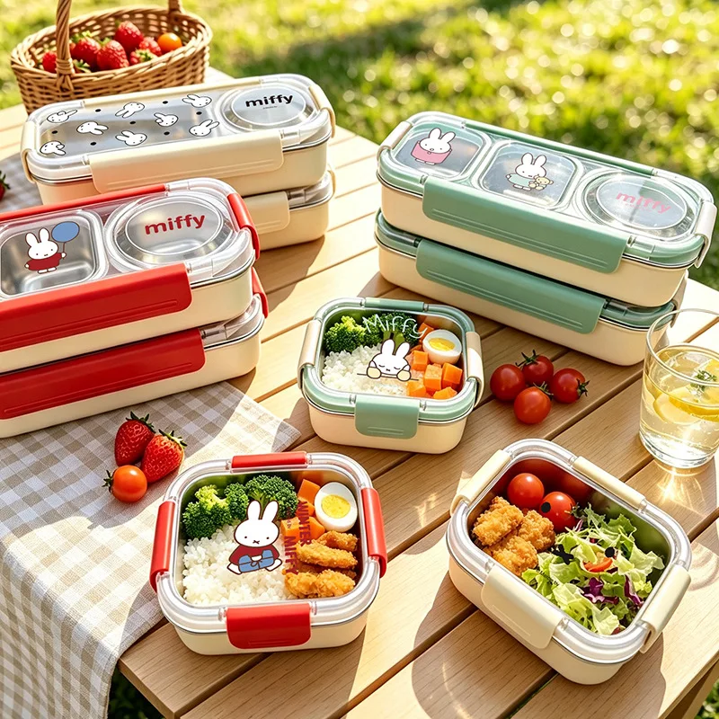 Neue Miffy-Kaninchen-Lunchbox aus Edelstahl mit Fächern, hochwertig, kreativ, persönlich, niedlich, lustig, für Mittagessen und Picknick – Detail 3