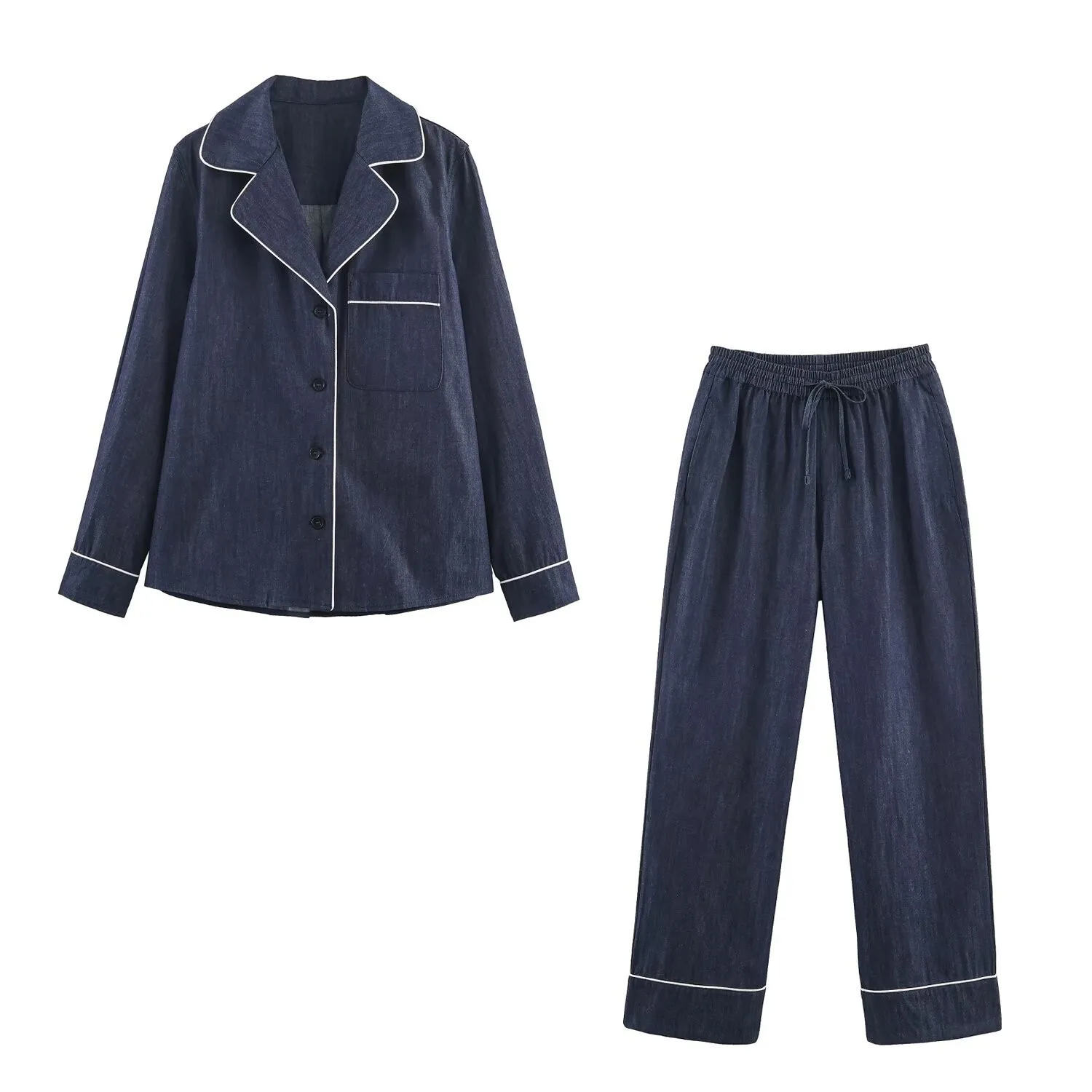 

Модный темпераментный женский джинсовый рубашка с отделкой, брюки, модный костюм