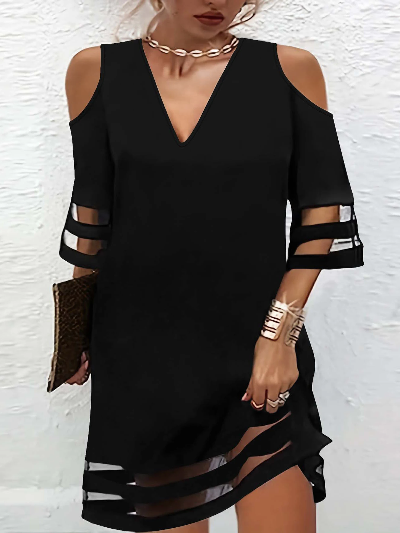 Plus Size Ladies Elegant Dress Black Casual V-Neck Off-Shoulder Party Fashion Sexy Temperament Women's Clothing