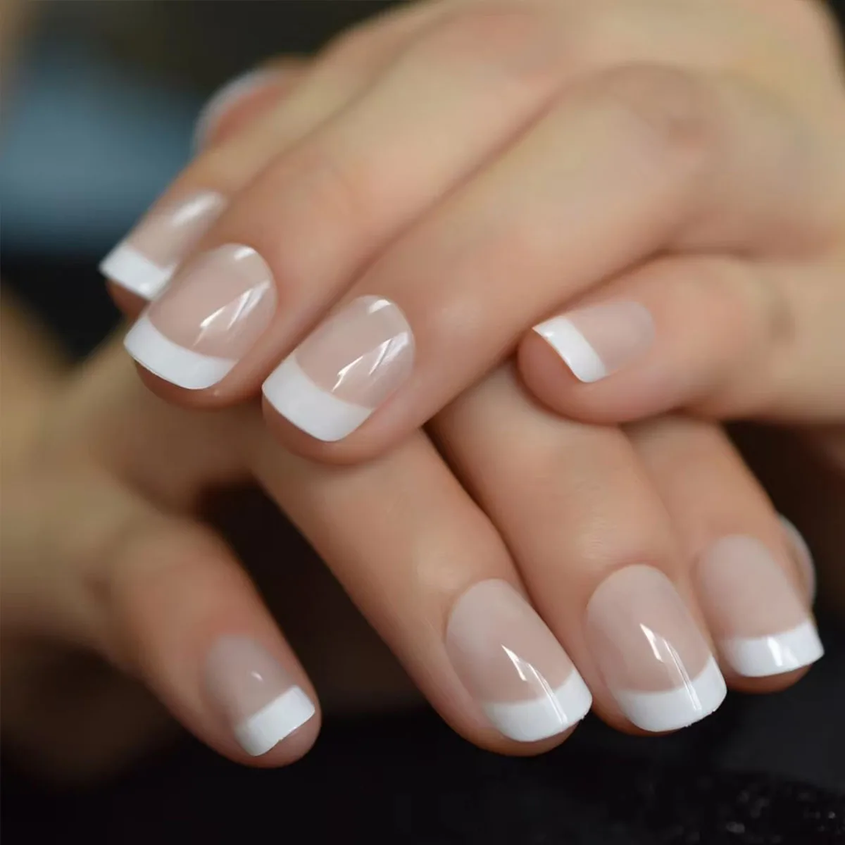 

24 pieces of new French-style press-on nails (fashionable fake nail stickers), paired with 1 piece of jelly glue and 1 nail file