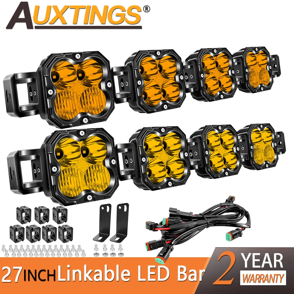 

Auxtings Amber/Yellow 27 inch LED Cube Pod Light Linkable Driving LED Light Bar for 4x4 Auto Truck ATV Car Offroad 3000K 3500K