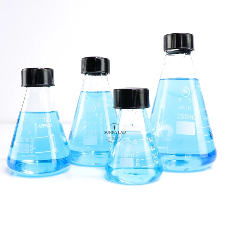 1pc lab 50ml to 1000ml borosilicate glass conical flask Triangle  flask with black cap for laboratory experiment