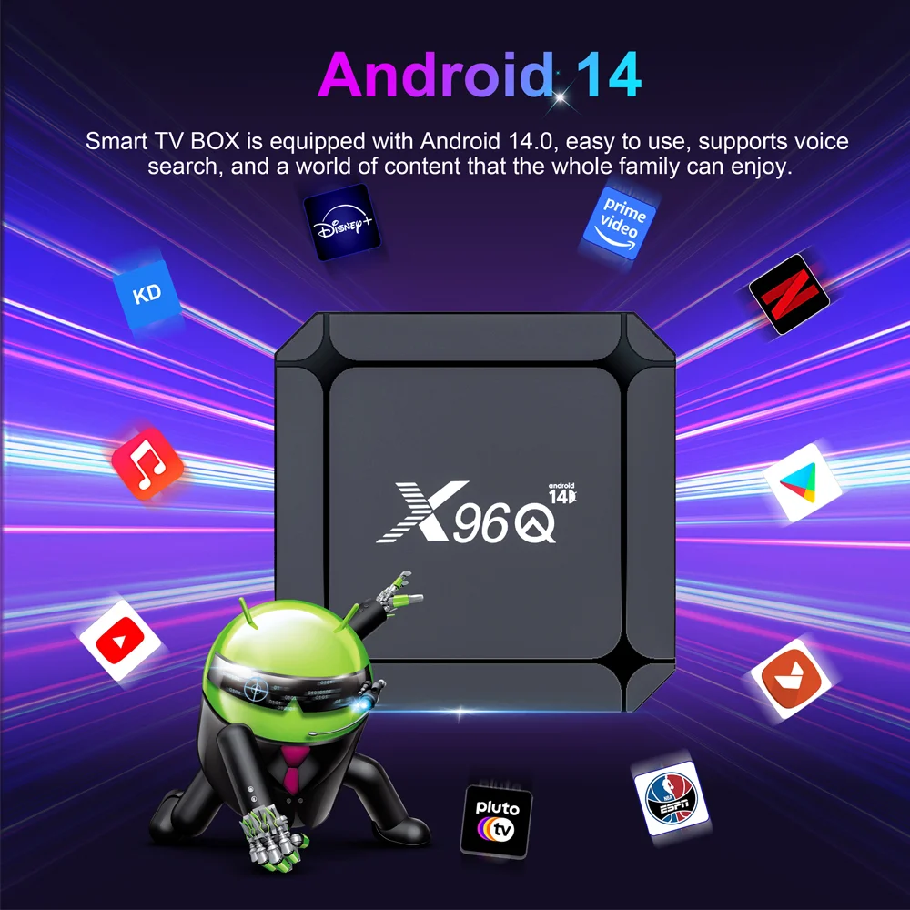 X96Q RK3518 Android 14 Smart TV Box 4K HD Set Top Box سريع جدًا ثنائي النطاق Wifi6 مشغل الوسائط Google Voice Assistant Remote 2 + 16G