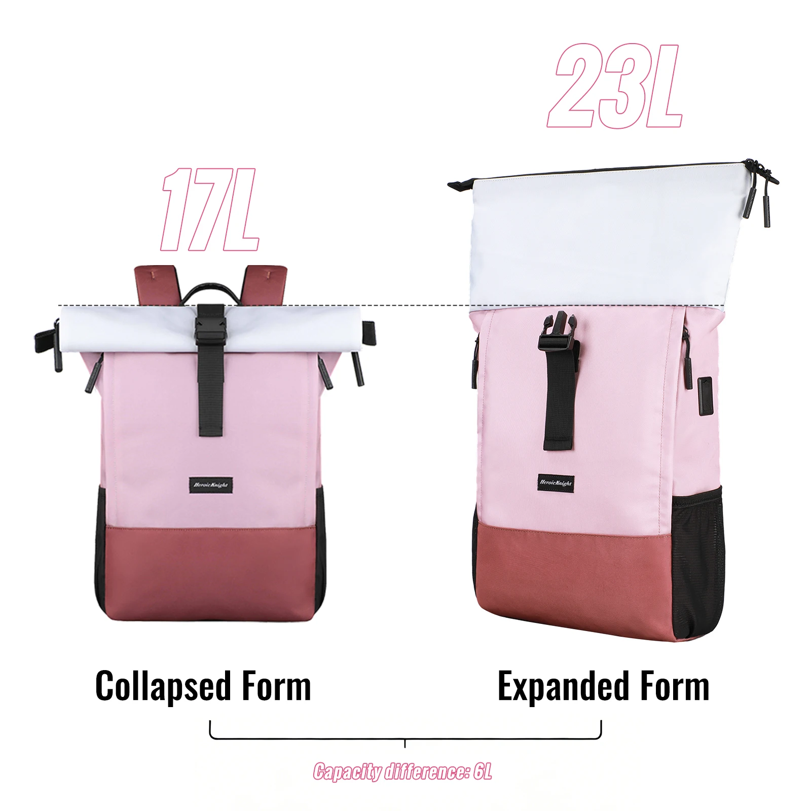 Heroic Knight Casual Travel Backpack Rolltop Anti-Theft Women School Backpack Sport Waterproof Business Laptop Backpack with USB view 5