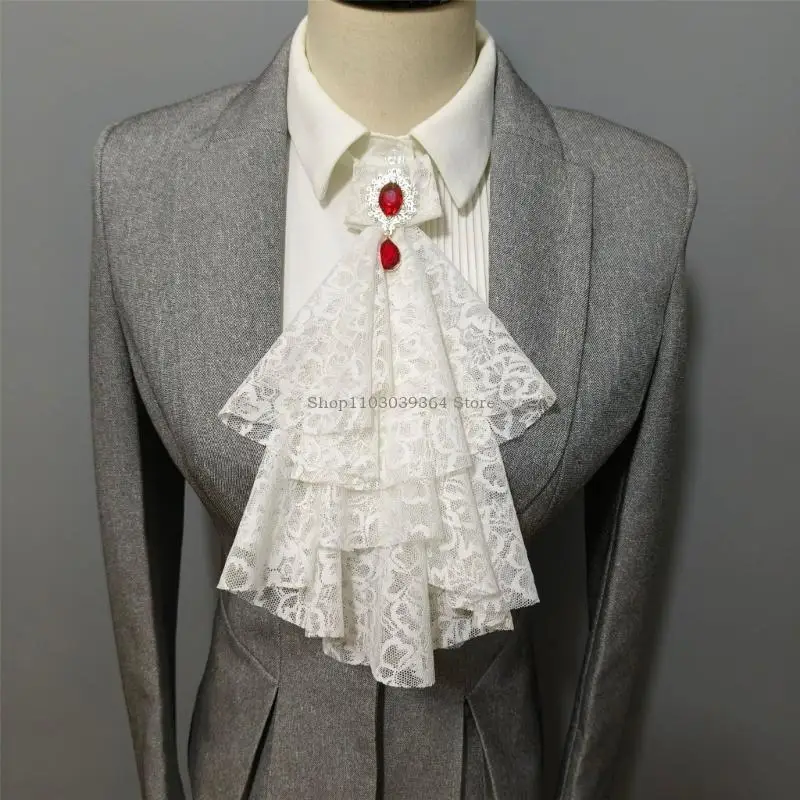 Camadas destacáveis Ruffle Lace Collar com Rhinestones Gothic Victorian Declaração